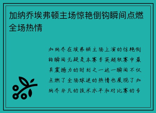加纳乔埃弗顿主场惊艳倒钩瞬间点燃全场热情